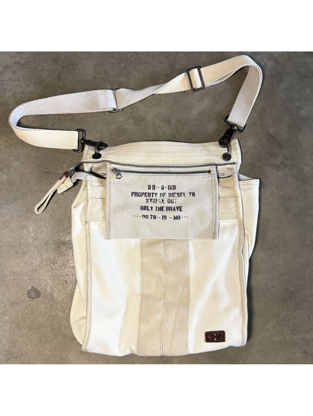 Vintage Diesel Canvas Crossbody Bag w Adjustable Strap and Front Zipper Pocket